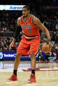 Jan 30, 2015; Atlanta, GA, USA; Portland Trail Blazers forward LaMarcus  Aldridge (12) controls the ball against the Atlanta Hawks during the first half at Philips Arena. Mandatory Credit: Dale Zanine-USA TODAY Sports